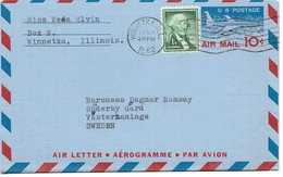 USA - Uprated Aerogramme.  Sent To Sweden 1962. H-1293 - 1961-80