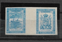 ESPAGNE - MELILLA 1894 - N°17 (Reina Mercedes) & N°27 (de Segorge) "paires Inter-panneau" - Neufs** - SUP - - Militaire Vrijstelling Van Portkosten