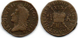 Irlande - Ireland 1/2 Crown 1690 James II Gun Money TB - Ireland