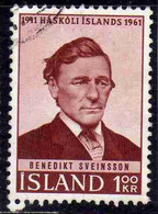 ISLANDA ICELAND ISLANDE ISLAND 1961 UNIVERSITY 50th ANNIVERSARY BENEDIKT SVEINSSON 1k USED USATO OBLITERE' - Gebraucht