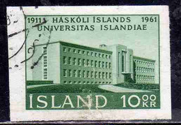 ISLANDA ICELAND ISLANDE ISLAND 1961 UNIVERSITY 50th ANNIVERSARY BUILDING 10k USED USATO OBLITERE' - Used Stamps