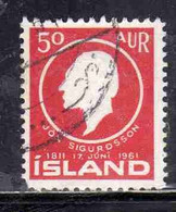 ISLANDA ICELAND ISLANDE ISLAND 1961 JON SIGURDSSON 50a USED USATO OBLITERE' - Used Stamps