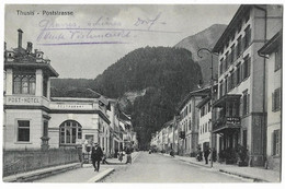 THUSIS: Poststrasse Mit Hotel Raetia Animiert ~1910 - Thusis