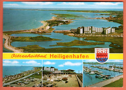 Germany 1976 / Ostseeheilbad Heiligenhafen, Panorama, Beach, Cars, Restaurant, Port, Boats, Coat Of Arms - Heiligenhafen