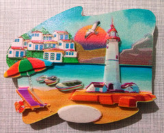 Magnet, Lighthouse, Beach, Boats 8,1 X 6,2cm - Autres & Non Classés