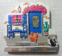 Magnet, Traditional Alaçatı (İzmir) House And Cats 7,5 X 6,8cm - Other & Unclassified