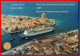 * FDC SET: NETHERLANDS ANTILLES★ 1 - 2 1/2 - 5-10-25 CENTS 1-2 1/2 GULDEN 1991! UNC MINT LUSTRE ★LOW START ★ NO RESERVE! - Netherlands Antilles