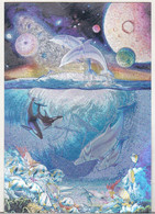 England Dufex Foil Uncirculated Postcard - Dolphins - Cosmic Ocean ( Meiklejohn Graphics ) - Dauphins
