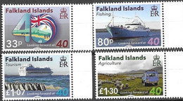 FALKLAND ISLANDS, 2022, MNH, LOOKING FORWARD AT 40, AGRICULTURE, SHEEP, SHIPS, TOURISM, FISHING, BIRDS, PENGUINS, 4v - Schiffe