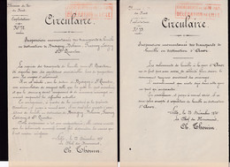 457/37 -- Guerre De 1870 - Chemins De Fer Du Nord - 2 Circulaires Déc.1870 - Suspension Des Transports De Houille - Krieg 1870