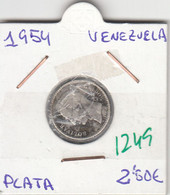 CR1249 MONEDA VENEZUELA 0,25 BOLIVAR PLATA 1954 EBC 2,5 - Venezuela