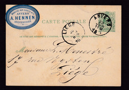 372/37 - ARMURERIE LIEGEOISE - Entier Postal ANVERS 1888 Vers Menestré à LIEGE - Vignette Hennen , Arquebusier - Tiro (armi)