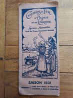 CHEMINS DE FER D'ALSACE ET DE LORRAINE SAISON 1931 SERVICES AUTOMOBILES  BON ETAT - Wegenkaarten