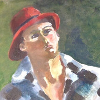Tableau Moyen Format  Peinture Sur Panneau Isorel   Portrait " Homme Au Chapeau " - Huiles