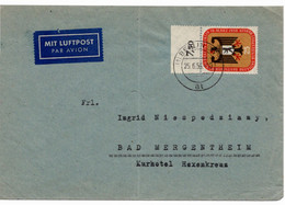 54515 - Berlin - 1956 - 25Pfg Bundesrat In Berlin EF A LpBf BERLIN -> Bad Mergentheim, Senkr Mittelbug (Marke OK) - Storia Postale