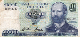 CHILE 10000 PESOS 1996 F-VF P-157b "free Shipping Via Registered Air Mail" - Chile