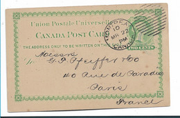 C-V030 / KANADA - Bank-Ganzsache (Entire) Montreal Nach Paris 1893 - 1860-1899 Victoria