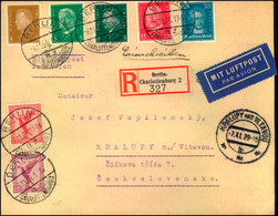 1931, Attraktiver Luftpost-R- Brief Ab "BERLIN-CHARLOTTENBUR 2"in Die CSR - Briefe U. Dokumente