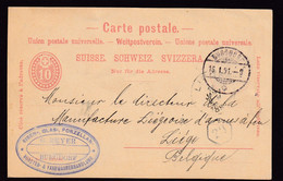 380/37 - ARMURERIE LIEGEOISE - Entier Postal Suisse BURGDORF 1891 Vers La Manufacture Liégeoise D' Armes à Feu - Tiro (armas)