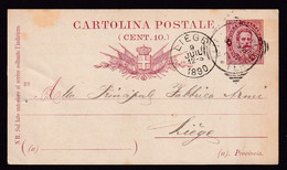 381/37 - ARMURERIE LIEGEOISE - Entier Postal Italie MILANO 1890 Vers La Manufacture Liégeoise D' Armes à Feu - Shooting (Weapons)