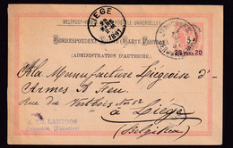 385/37 - ARMURERIE LIEGEOISE - Entier Postal Levant Autriche JERUSALEM 1891 Vers La Manufacture Liégeoise D' Armes à Feu - Tir (Armes)