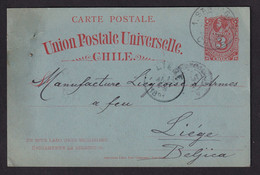 387/37 - ARMURERIE LIEGEOISE - Entier Postal Chili SANTIAGO 1891 Vers La Manufacture Liégeoise D' Armes à Feu - Tiro (armas)