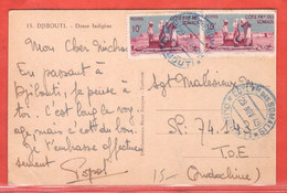 COTE DES SOMALIS CARTE DE 1949 DE DJIBOUTI POUR INDOCHINE - Covers & Documents