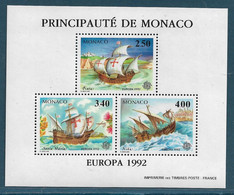 Monaco Bloc Spécial N°19** Timbres 1825/27 Europa 1992, Christophe Colomb. Cote 140€. - Abarten