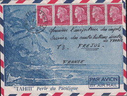 TAHITI - CHEFFER 0.40c EN BANDE DE 5 - CACHET POSTE AUX ARMEES - 13/3/1970 - LETTRE DE L'ESCADRILLE 278 - SP91497. - Poste Aérienne Militaire