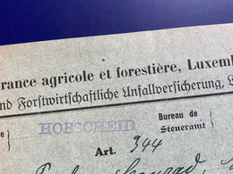 Facture Ancienne 1927 Assurance AGRICOLE ET FORESTIERE Landwirtschaftliche Unfallversicherung Luxembourg Luxemburg Agric - Luxemburgo