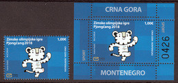 Montenegro 2018 Winter Olympic Games PyeongChang, South Korea, Tiger, Stamp + Block, Souvenir Sheet MNH - Invierno 2018 : Pieonchang