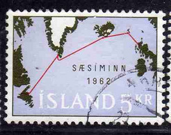 ISLANDA ICELAND ISLANDE ISLAND 1962 MAP SHOWING SUBMARINE TELEPHONE CABLE 5k  USED USATO OBLITERE' - Gebraucht