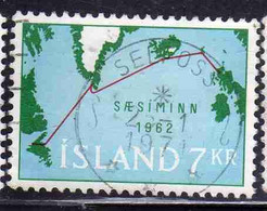 ISLANDA ICELAND ISLANDE ISLAND 1962 MAP SHOWING SUBMARINE TELEPHONE CABLE 7k  USED USATO OBLITERE' - Used Stamps