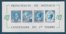 Monaco Bloc N°33a** Non Dentelé. Centenaire Du 1° Timbre, Cote 470€. - Errors And Oddities