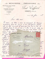 Menuiserie Ebénisterie Paul Caffarel à Céreste Basses-Alpes (de Haute Provence) Ensemble Facture + Enveloppe 1928 - Agriculture