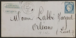 Lettre 60A Bureau De Passe 4201 (Cher, Vierzon) RARE Gare De Montluçon Allier (3) à Orléans 9.3.1873 France – 9bleu - 1849-1876: Periodo Clásico
