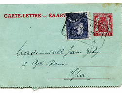 Expres Kaartbrief  FN 1Fr Rood Liège Guill. 19 VIII 42 ( Telegraaf Stempel )  Met Bijfrankering 2.25Fr Poortman - Letter Covers