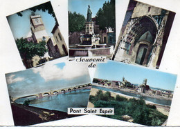 CPSM PONT SAINT ESPRIT 30 Multivues Beffroi, Nouveau Pont, Fontaine De La Navigation, Entrée De L'église, Vue Générale - Pont-Saint-Esprit