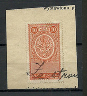 POLEN Poland Ca 1920 Documentary Tax Stempelmarke Revenue Oplata Stemplowa 10 Marek O On Out Cut - Steuermarken