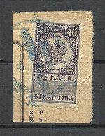 POLEN Poland Ca 1920 Documentary Tax Stempelmarke Revenue Oplata Stemplowa 40 Gr. O On Out Cut - Steuermarken
