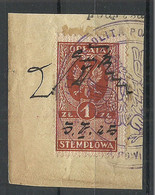 POLEN Poland Ca 1920 Documentary Tax Stempelmarke Revenue Oplata Stemplowa 1 Zl. O On Out Cut - Revenue Stamps