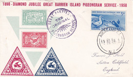 NEW ZEALAND 1958 DIAMOND JUBILEE PIGEONGRAM SERVICE COVER TO UK. - Storia Postale