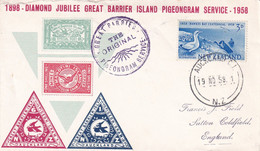 NEW ZEALAND 1958 DIAMOND JUBILEE PIGEONGRAM SERVICE COVER TO UK. - Briefe U. Dokumente