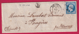 N°14 PC 3505 VAUVERT GARD BOITE RURALE B LE CAILAR POUR FAUGERES BEDARIEUX LETTRE COVER FRANCE - 1849-1876: Periodo Clásico