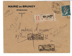 BRUNOY S Et O Lettre Recommandée Entête Mairie 1,50 F Pasteur Yv 181  Retour Envoyeur Ob 28 3 1929 - 1921-1960: Moderne
