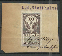 POLEN Poland Ca 1920 Documentary Tax Stempelmarke Revenue Oplata Stemplowa 10 Marek O On Out Cut - Fiscale Zegels