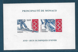 Monaco. Bloc Feuillet N°63a** Non Dentelé. Jeux Olympique D'hiver 1994. Ski, Bobsleigh. Cote 220€. - Errors And Oddities