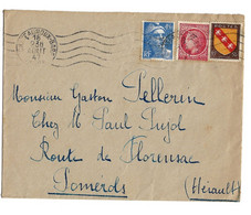 CHATEAUROUX GARE Indre Lettre 4,50 F Gandon 1F Mazelin 50c Lorraine Ob Meca 18 8 1947 Tf 6F - Briefe U. Dokumente
