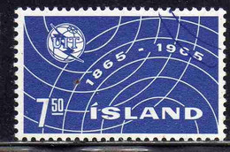 ISLANDA ICELAND ISLANDE ISLAND 1965 ITU EMBLEM UIT CENTENARY 7k USED USATO OBLITERE' - Gebruikt