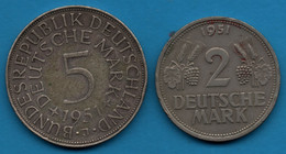 DEUTSCHLAND GERMANY LOT 2 MARK 1951 G + 5 MARK 1951 J  Argent 625‰ Silver - Lots & Kiloware - Coins